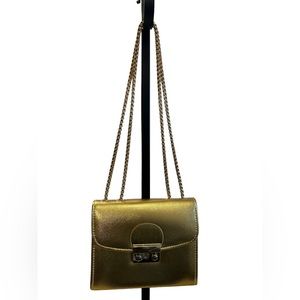 Dasein Gold Mini Shoulder Bag With Double Gold Chain With Push Lock Closure New